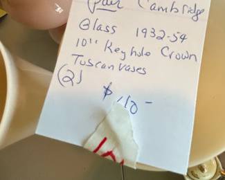 #106	Pair of 10" Crown Keyhole Tuscan Vases - set of 2	 $40.00 