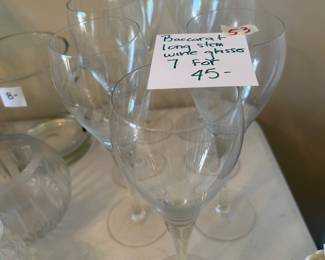 #53	Baccarat Long Stem Wine Glasses Set of 7 Glasses	 $45.00 