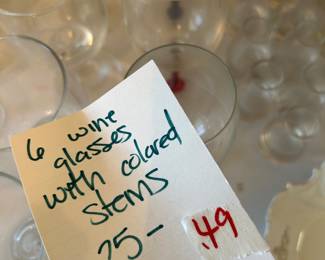 #49	Set of 6 Wine Glasses with Colored Stems	 $25.00 