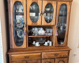 #3	As Is China cabinet. Drawer slide needs screw. 8 door, 2 Drawers 2 pcs Floral desing on glass. 56x18x31-76"	 $75.00 