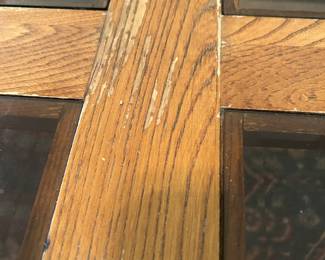 #17	Ball and claw oak coffee table w 4 beveled glass inserts as is finish 48x30x18"	 $45.00 