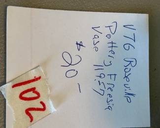 #102	Vtg. 1976 Roseville Pottery Vase Freesia	 $20.00 