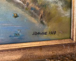 #65	Original oil of Stream w/mountains in a gold Frame - 34x27 signed by J Bowne	 $200.00 