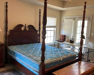 #81	Wood Full/Queen 4 poster Bed w/Full Size Mattress/Boxsprings 	 $375.00 