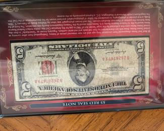 #58	Red Seal 1953-  5 dollar and 2 dollar Bill in Case	 $20.00 