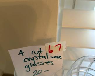 #67	Set of 4 Cut Crystal Wine Glasses	 $20.00 