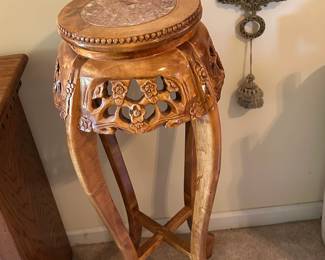 #25	Carved wood fern stand w marble top. 16x37"	 $175.00 