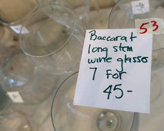 #53	Baccarat Long Stem Wine Glasses Set of 7 Glasses	 $45.00 