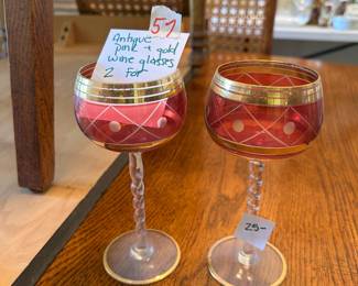 #57	Antique Pink & Gold Wine Glasses - Set of 2	 $25.00 