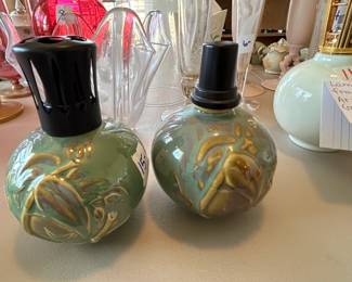 #112	Lampe Berger Pair of 2 Green Bottles w/tops - 5.5" tall	 $30.00 