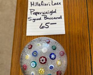#41	Crystal Spaced Millefiori Lace Paperweight Signed Baccarat	 $65.00 