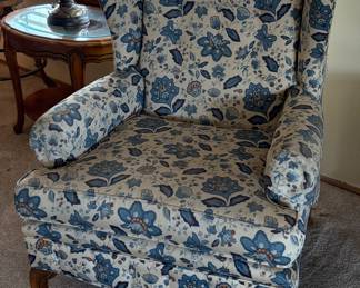 One of two wingback chairs