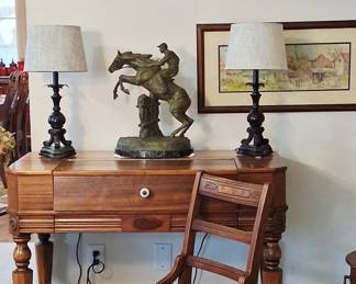 Amazing Antique Spinet Desk with Bronze Antoine Bofill Jockey 