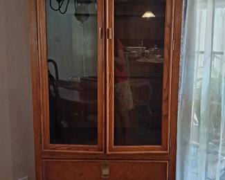 Mid Century Campaign Style Glass Front Cabinet