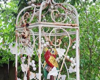 Vintage Cast Iron Caged Parrots!