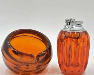 Viking Glass ashtray and lighter