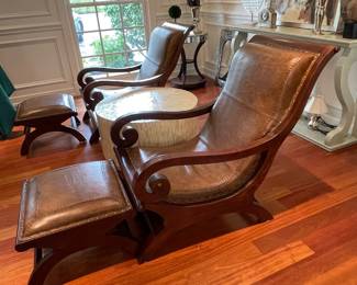 Campeche Style Leather Chair and Ottoman 