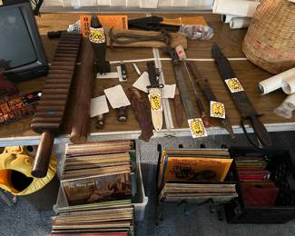 Antique weapons and a WWI mortar (inert). 