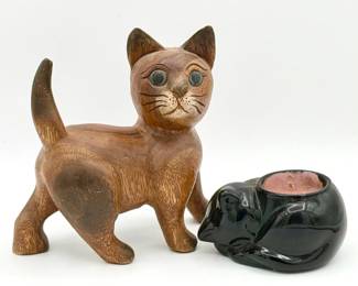 Indiana Glass Cat & Wooden Cat
