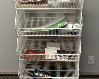 metal wire basket shelving unit On Wheels