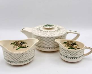 Waverly Royal Lily Of The Valley Teapot, Creamer & Sugar Bowl