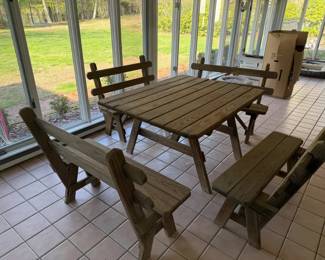 Wooden Table & (4) Benches