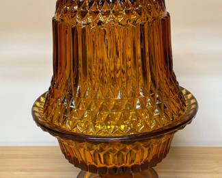 Vintage Indiana Glass Diamond Point amber fairy lamp - $145 (or best offer)