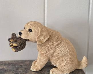 Golden Retriever Puppy with Teddy Bear Figurine