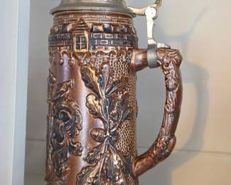 Vintage German Beer Stein with Pewter Lid