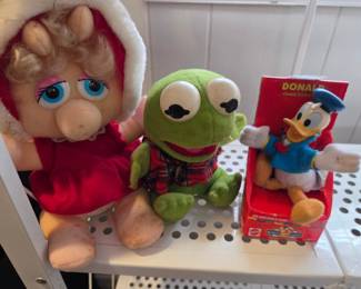 Vintage Muppet Babies Miss Piggy and Kermit Plush Toys with Donald Duck Cuddly Collectible