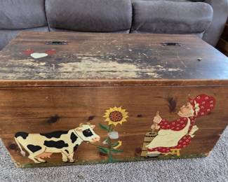 Vintage Hand-Painted Wooden Blanket Chest