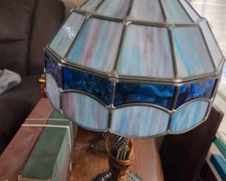 Tiffany Style Blue Swirl Stained Glass Table Lamp