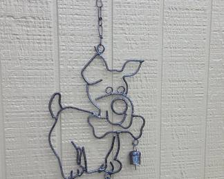 Wire Art Pig with Bells Wind Chime