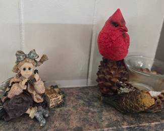 Fairy Figurine with Telephone and "I Heard It Through The Grapevine" Book and Cardinal Candle Holder