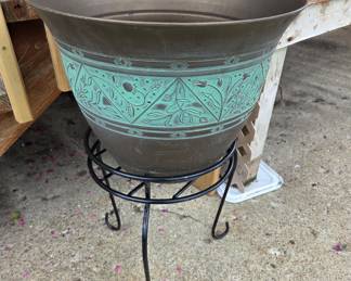 Vintage Embossed Metal Planter with Stand