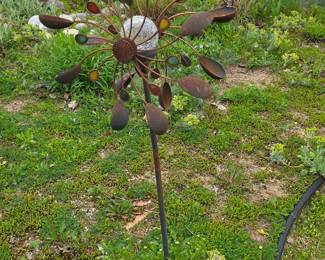 Kinetic Copper Ficus Wind Spinner with Crackle Glass Orb