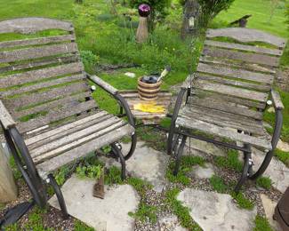 Rustic Wooden Garden Chairs with Metal Frame