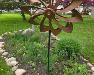 Large Bronze Metal Kinetic Wind Spinner Sculpture