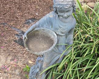 Vintage Girl Holding Basket Statue