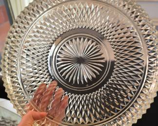Indiana Glass "Diamond Point" Pattern Cake Stand or Platter
