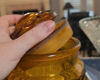 Amber Glass "Moon and Stars" Pattern Canister by L.E. Smith