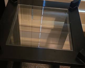 Modern Black Wood and Glass Speaker Stands