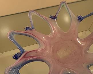 Vintage Murano Style Pink and Blue Swirl Art Glass Bowl