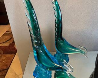 Murano Style Blown Glass Birds Sculpture