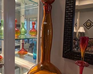 Blenko Tangerine Amberina Genie Bottle Decanter