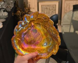 Indiana Glass Loganberry Pattern Amber Carnival Glass Bowl