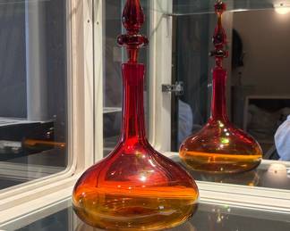 Blenko Glass Decanter in Tangerine Amberina