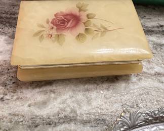 Vintage Himark Alabaster Jewelry Box with Floral Decal
