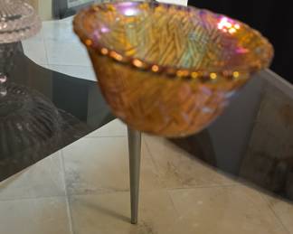 Indiana Glass Marigold "Weavetex" Basketweave Carnival Glass Bowl