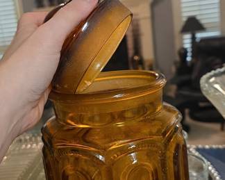 L.E. Smith "Moon and Stars" Amber Glass Canister Jar